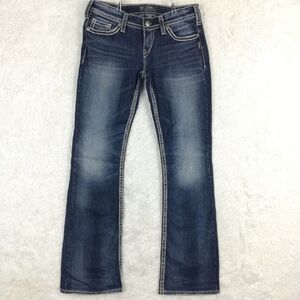 Silver Jeans‎ Womens Pioneer Boot Cut Flap Denim Blue Whiskering Stone Wash 29